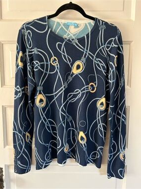 J McLaughlin Navy Rope-Print Long Sleeve Cotton/Modal Sweater. Adorable! Large